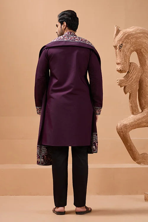 Ethnic Look Purple Kurta with Dupatta Mens Wear Special
