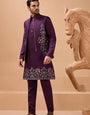 Vibrant Purple Color Koti Kurta Set Pair for Men Collection
