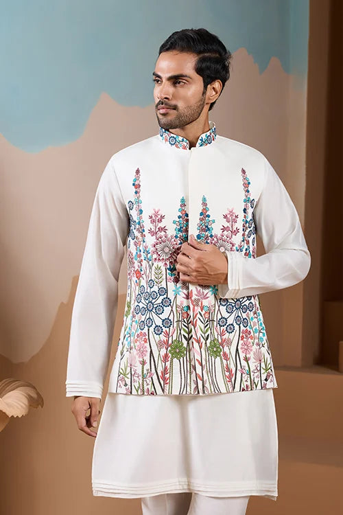 Royal Trendy White Koti Kurta Set for Men’s Wear Collection