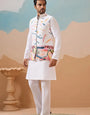 White Wedding Wear Carnival Koti Kurta Pair for Mens Wear