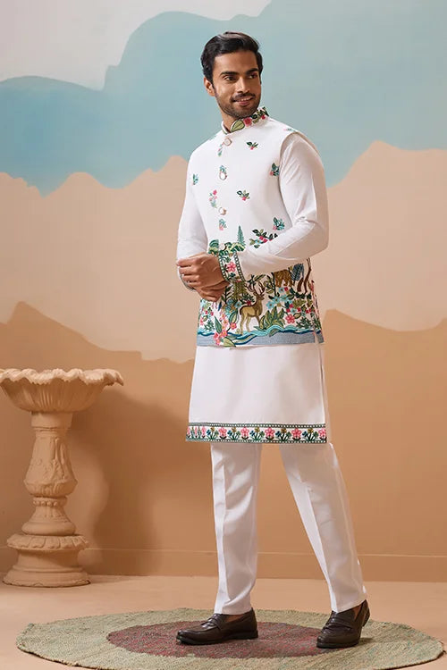 Vantara Style Premium White Mens Wear Koti Kurta Collection