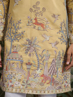 Yellow Viscose Silk Mens kurta for haldi ceremony