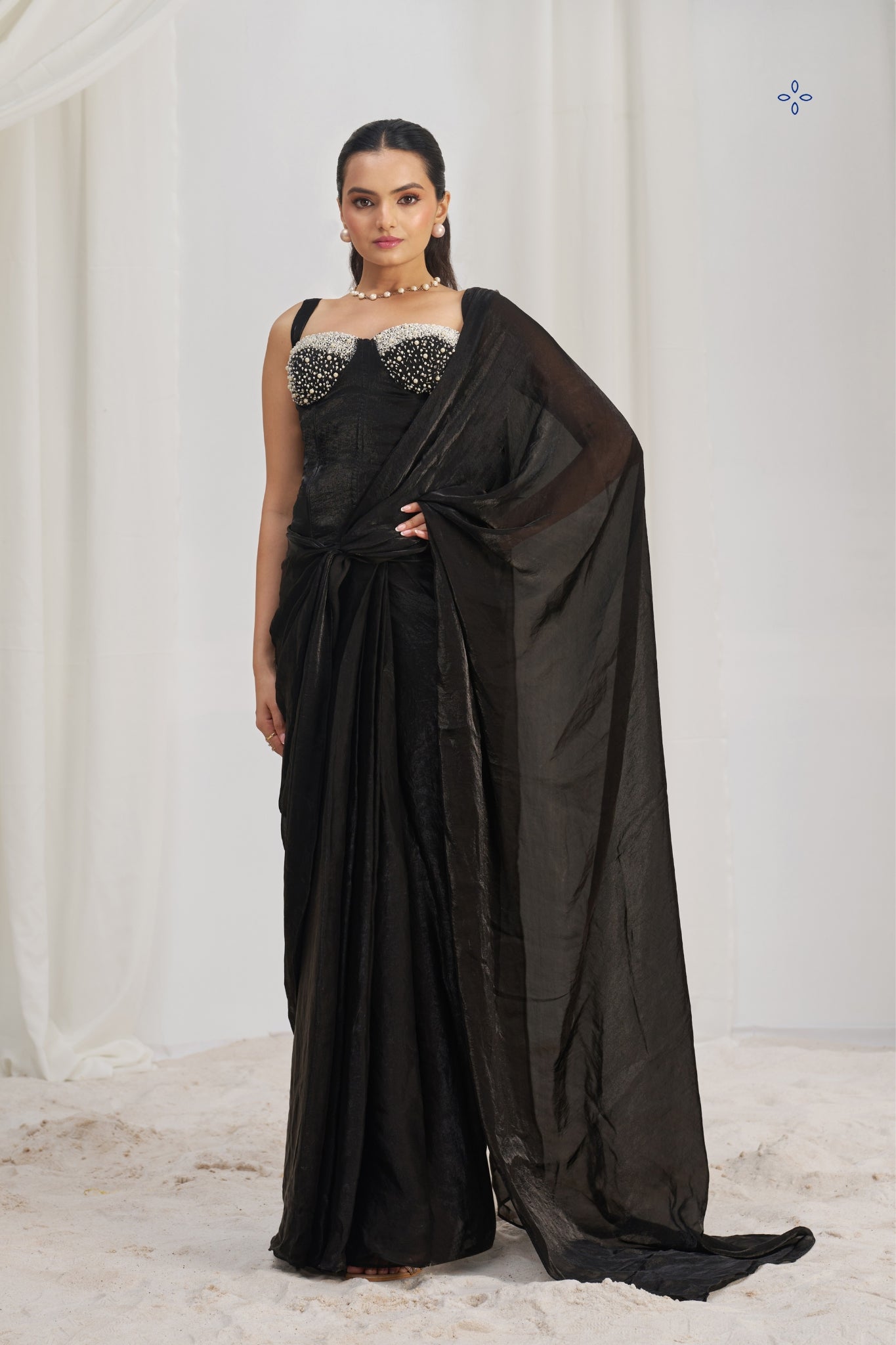 Midnight Noir Black Luxe Organza Saree With Signature Embellished Blouse