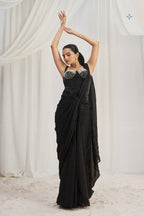 Midnight Noir Black Luxe Organza Saree With Signature Embellished Blouse