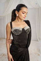 Midnight Noir Black Luxe Organza Saree With Signature Embellished Blouse
