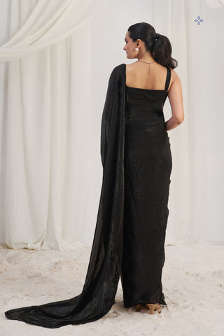 Midnight Noir Black Luxe Organza Saree With Signature Embellished Blouse