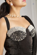 Midnight Noir Black Luxe Organza Saree With Signature Embellished Blouse