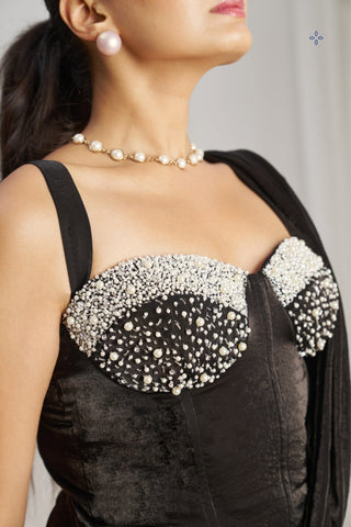 Midnight Noir Black Luxe Organza Saree With Signature Embellished Blouse