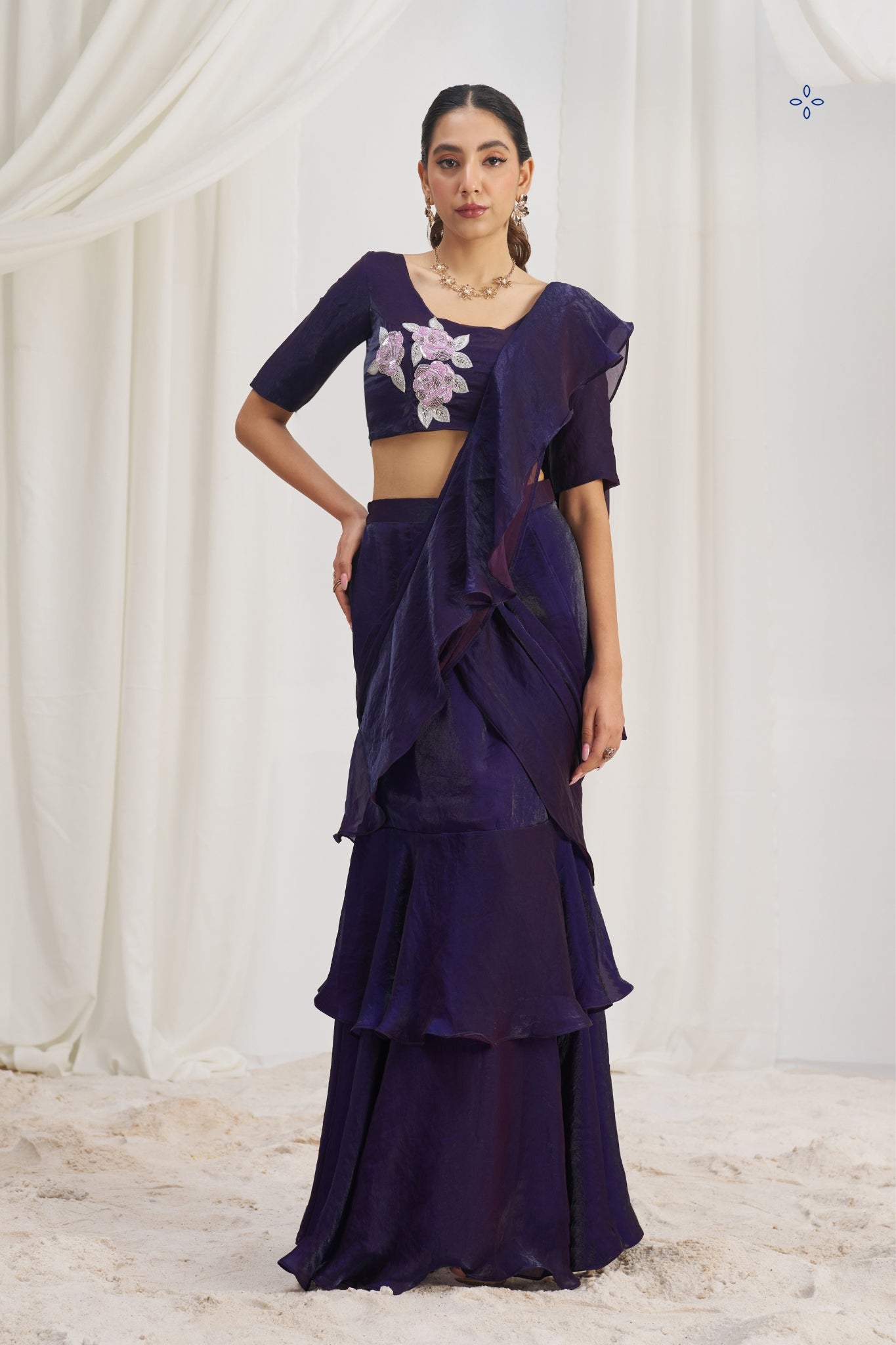 Midnight Bloom Luxury Organza Saree