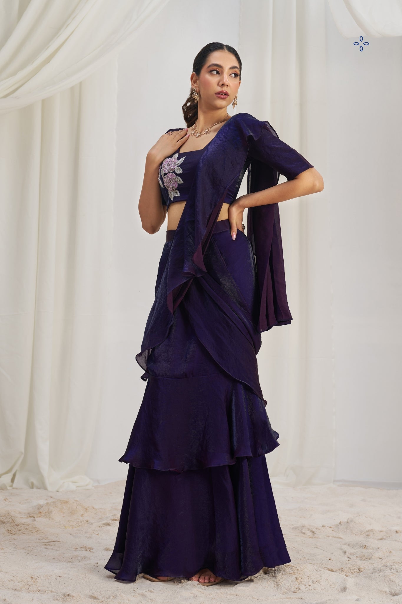 Midnight Bloom Luxury Organza Saree