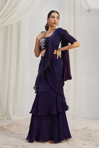 Midnight Bloom Luxury Organza Saree