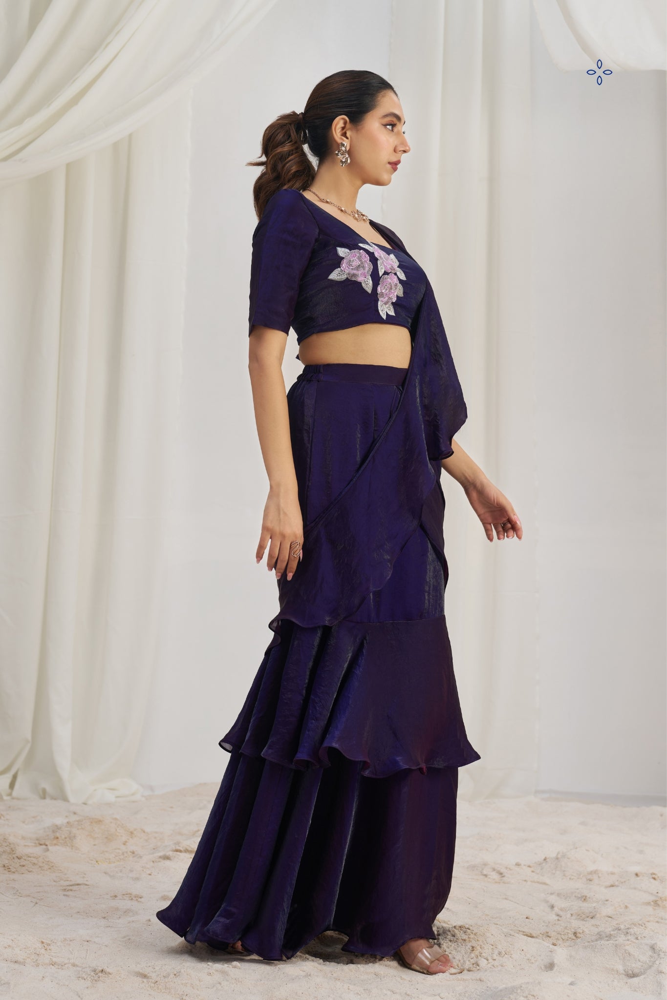 Midnight Bloom Luxury Organza Saree