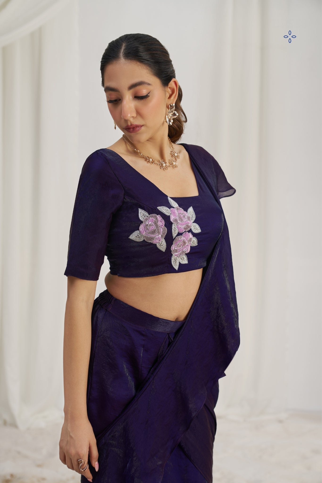 Midnight Bloom Luxury Organza Saree
