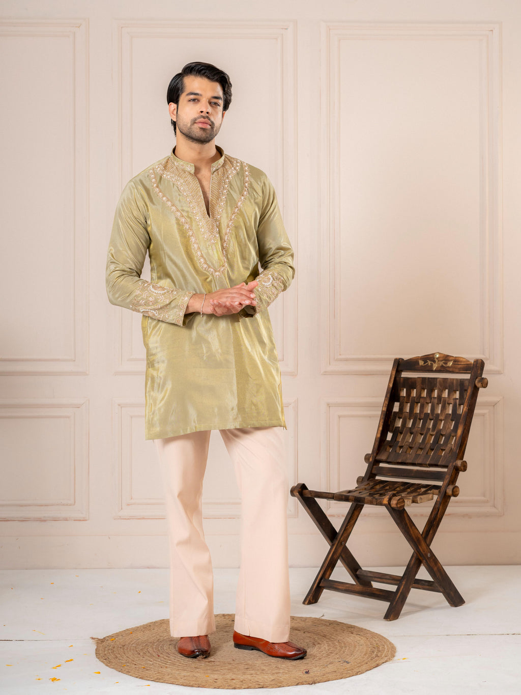Mint Viscose Shimmer Silk Zari Kurta Set | Tulip Designer
