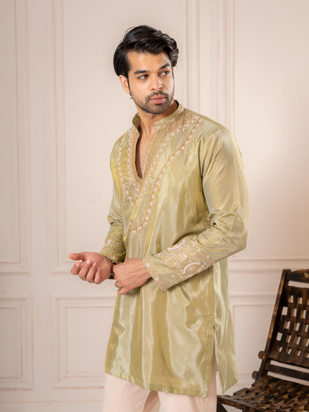 Mint Viscose Shimmer Silk Zari Kurta Set | Tulip Designer
