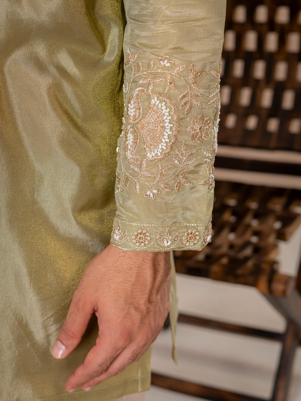 Mint Viscose Shimmer Silk Zari Kurta Set | Tulip Designer
