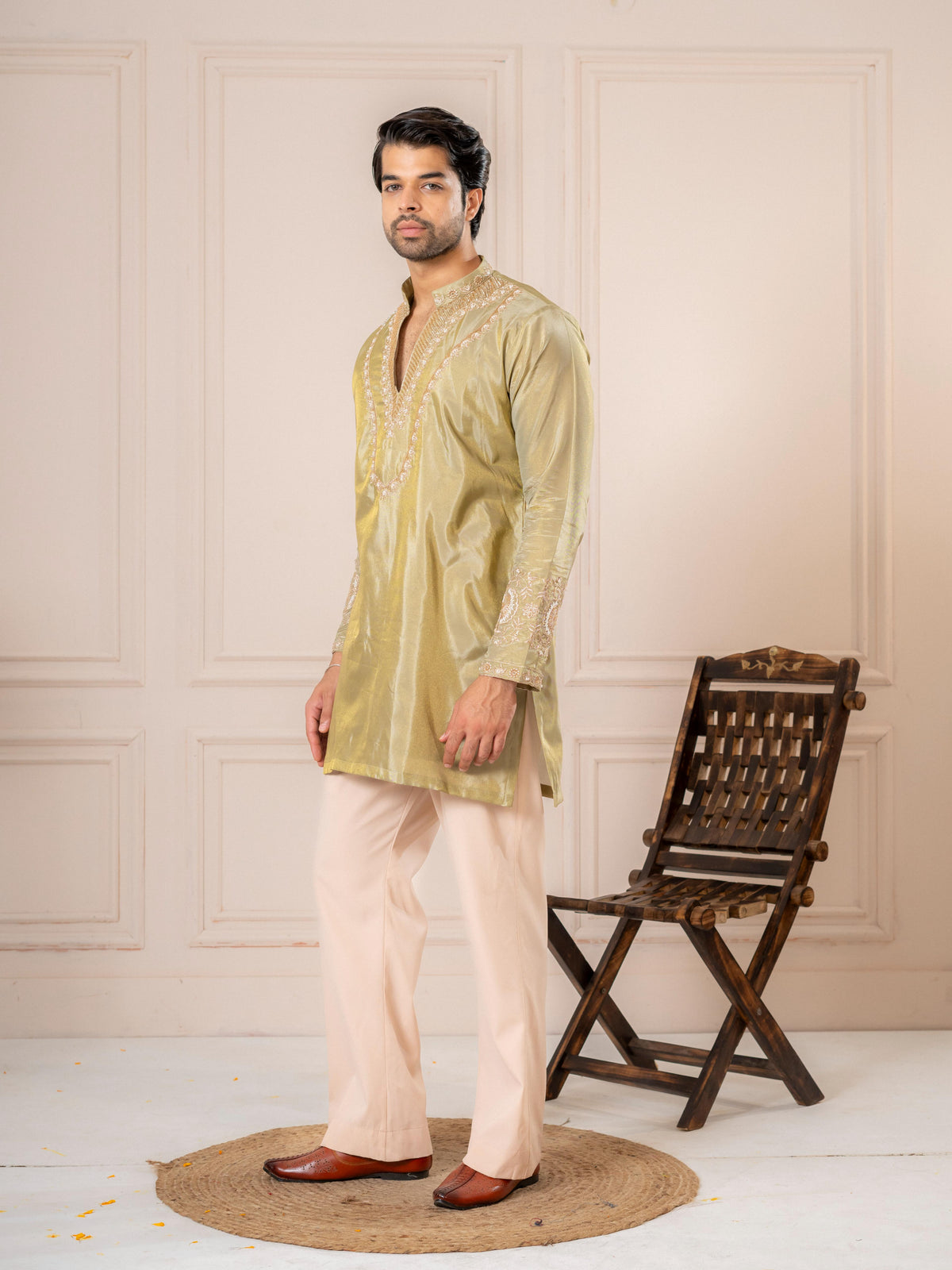 Mint Viscose Shimmer Silk Zari Kurta Set | Tulip Designer
