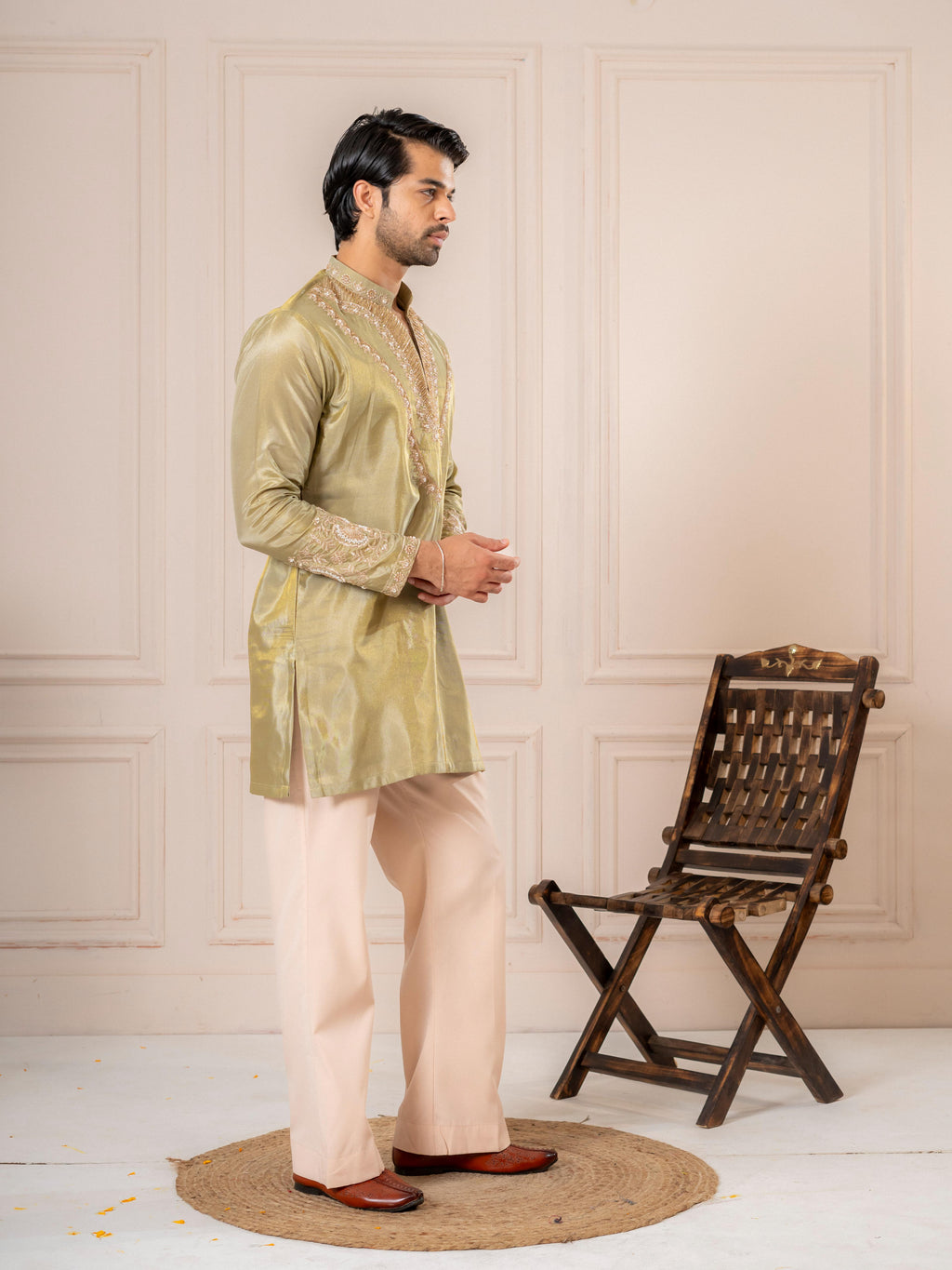 Mint Viscose Shimmer Silk Zari Kurta Set | Tulip Designer

