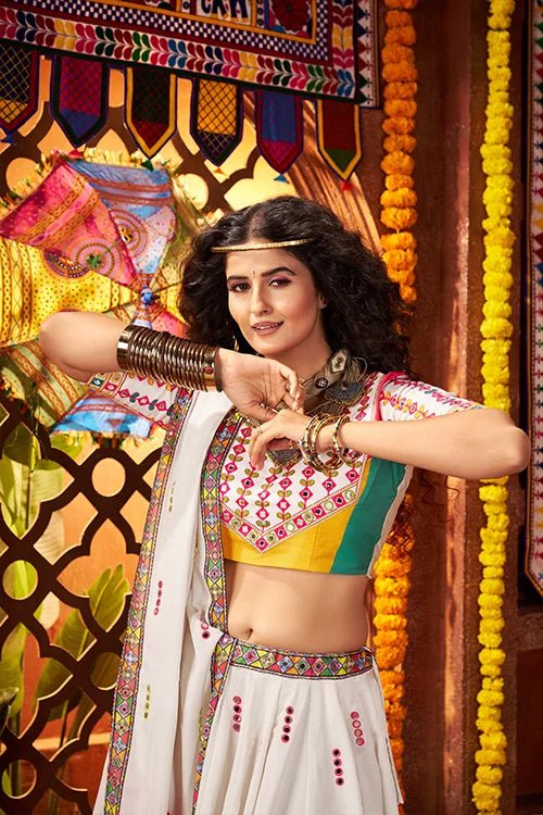 Trending White Mirror Work Choli for Navratri
