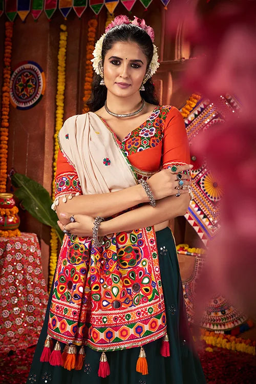 Teal Blue Mirror Chaniya Choli Set for Dandiya Night