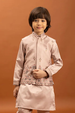 Wedding Special Peach Mirror Work Koti Kurta for Boys