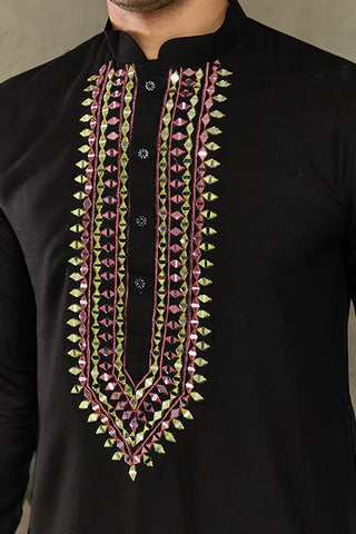 Royal Black Mirror Kurta with Dupatta Set for Wedding Functions