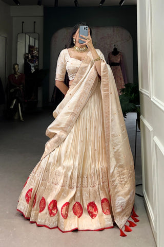 Pure Simmer Mirror With Moti Hand Work Designer Lehenga Choli For Wedding