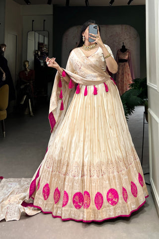 Pure Simmer Mirror With Moti Hand Work Designer Lehenga Choli For Wedding