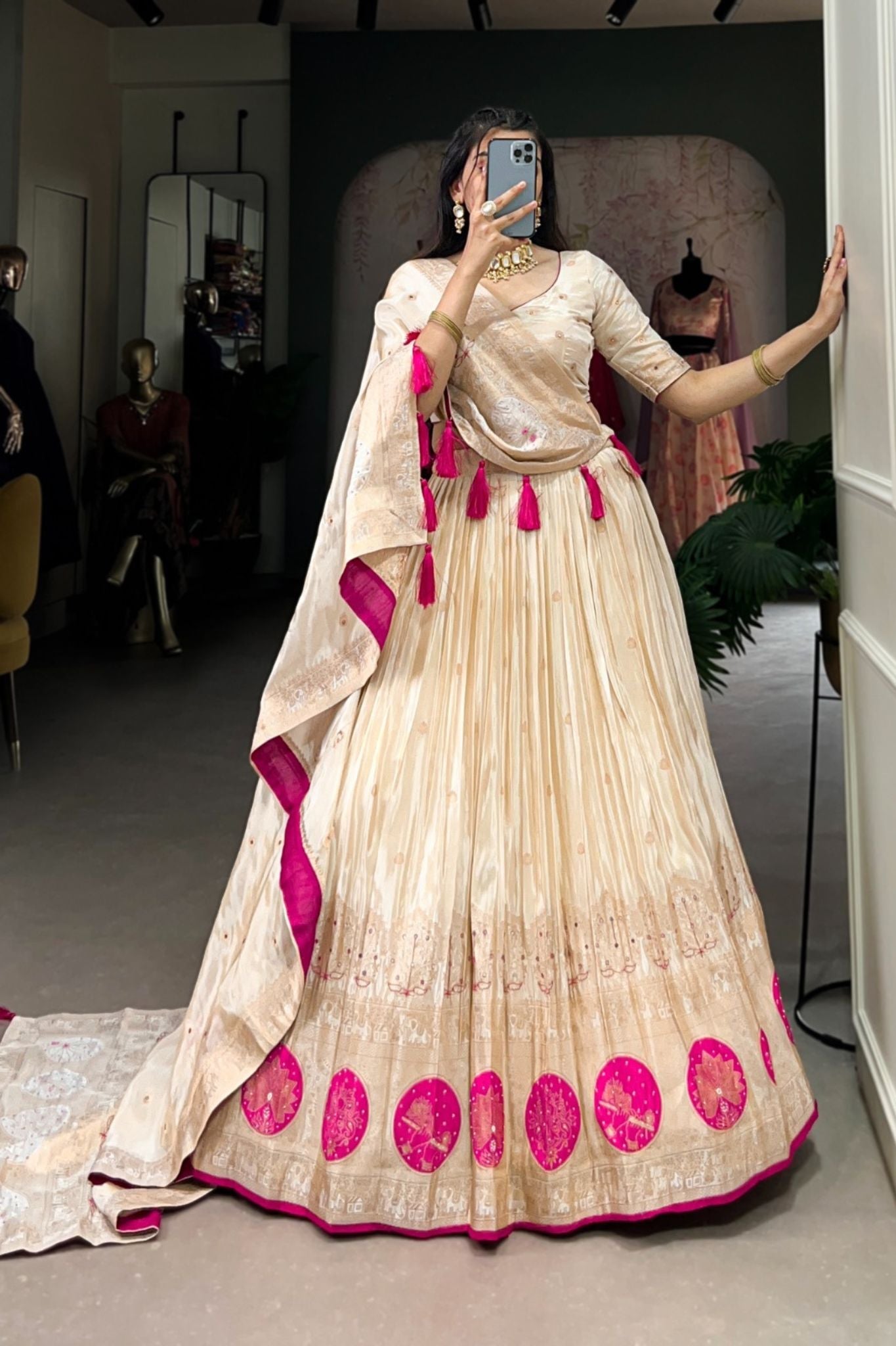 Pure Simmer Mirror With Moti Hand Work Designer Lehenga Choli For Wedding