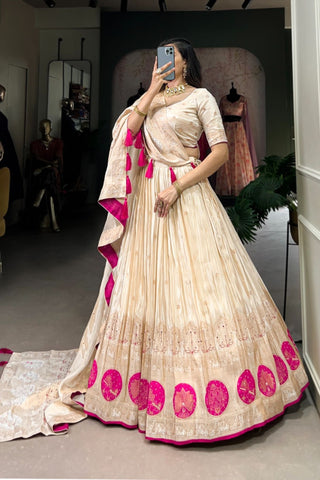 Pure Simmer Mirror With Moti Hand Work Designer Lehenga Choli For Wedding