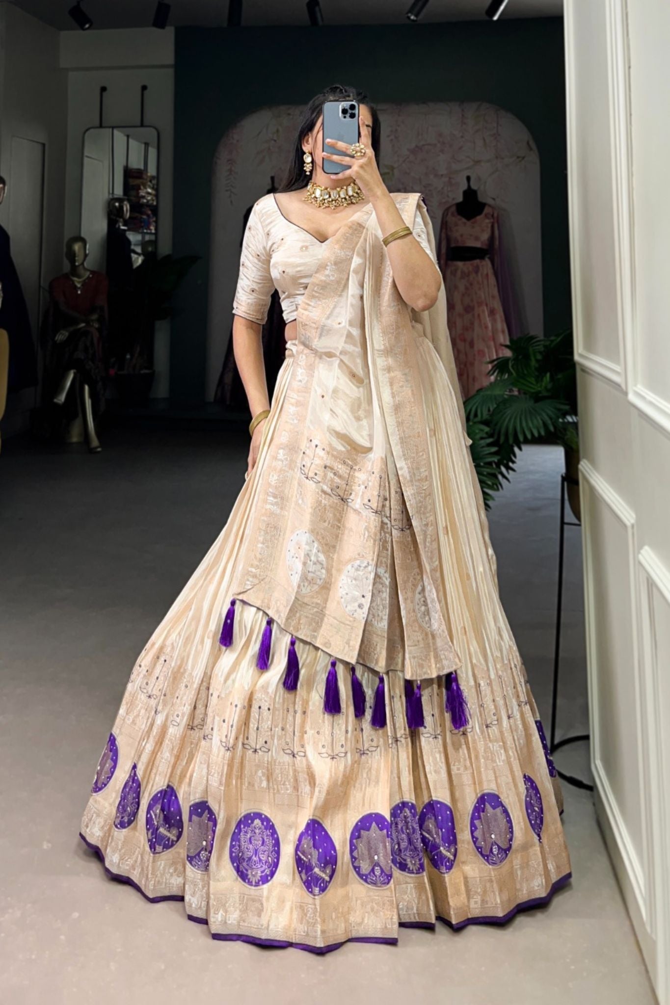 Pure Simmer Mirror With Moti Hand Work Designer Lehenga Choli For Wedding