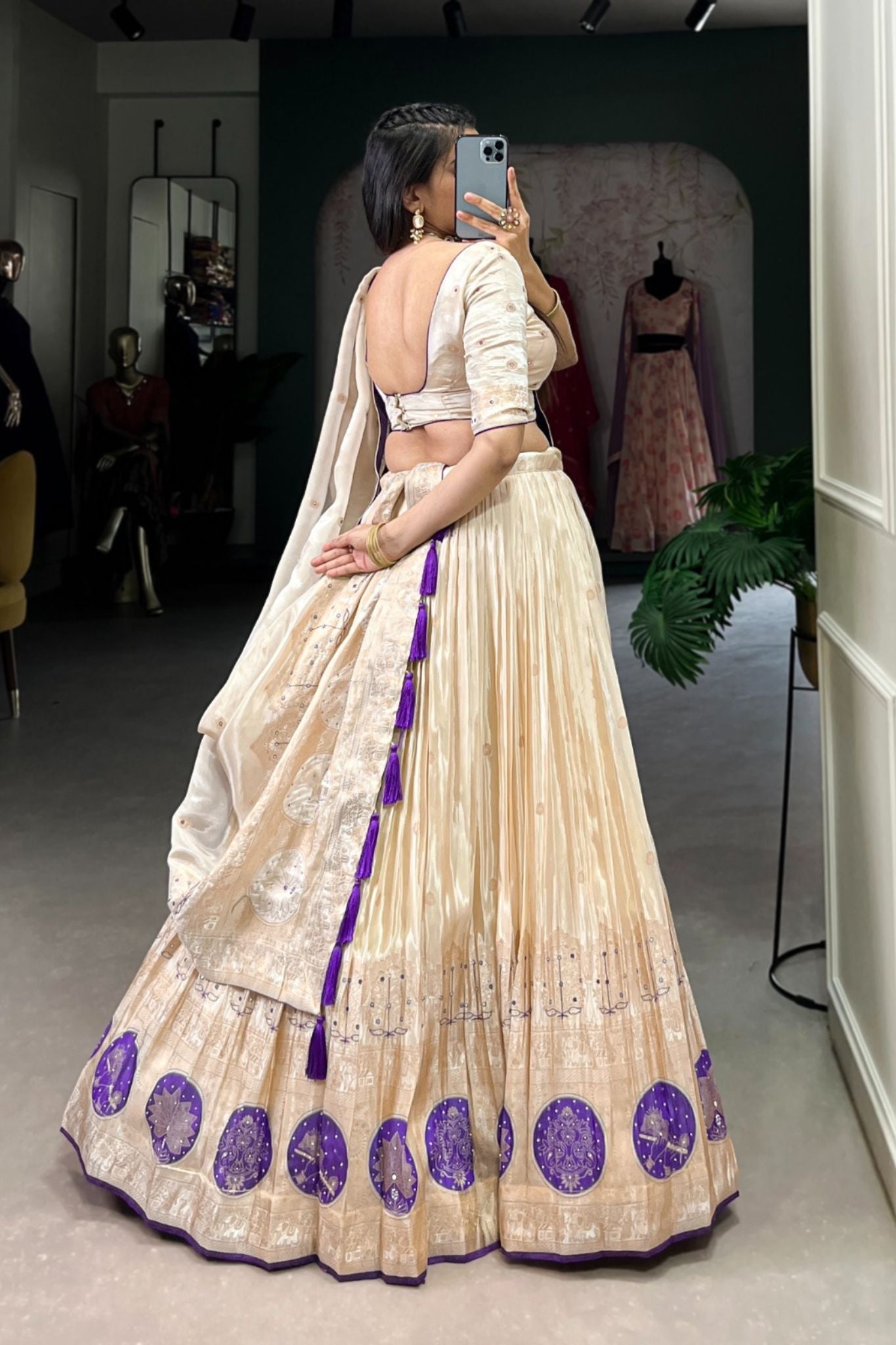 Pure Simmer Mirror With Moti Hand Work Designer Lehenga Choli For Wedding