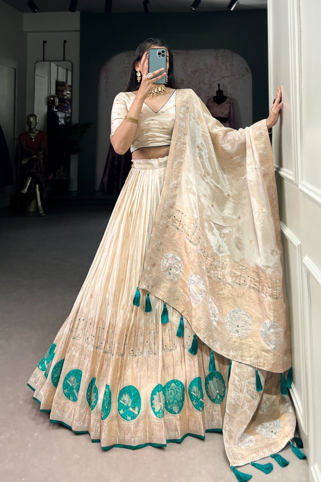 Pure Simmer Mirror With Moti Hand Work Designer Lehenga Choli For Wedding