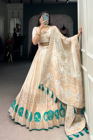 Pure Simmer Mirror With Moti Hand Work Designer Lehenga Choli For Wedding