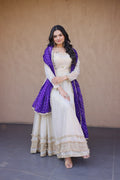Traditional Mirror Work Cosmos Gown Set With Designer Lace Dupatta

