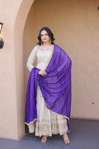 Traditional Mirror Work Cosmos Gown Set With Designer Lace Dupatta
