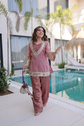 Statement Mirror Work Top Pant Set with Jacquard Batwa