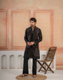 Modern Black Real Mirror Embroidery V-Neck Kurta Jacket & Pant