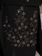 Modern Black Real Mirror Embroidery V-Neck Kurta Jacket & Pant
