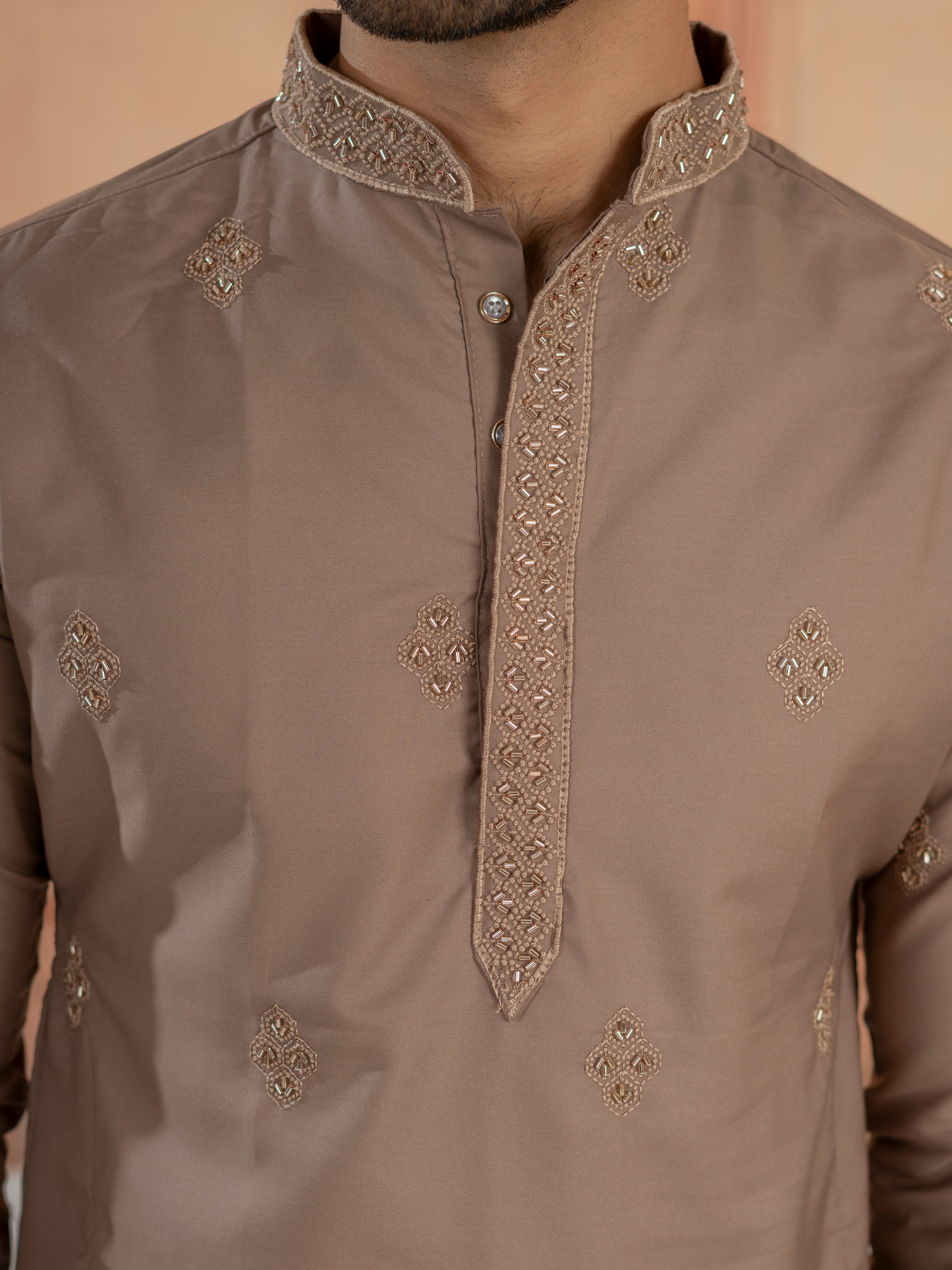 Modern Dusty Brown Soft Cotton Kurta Set with Butta Embroidery
