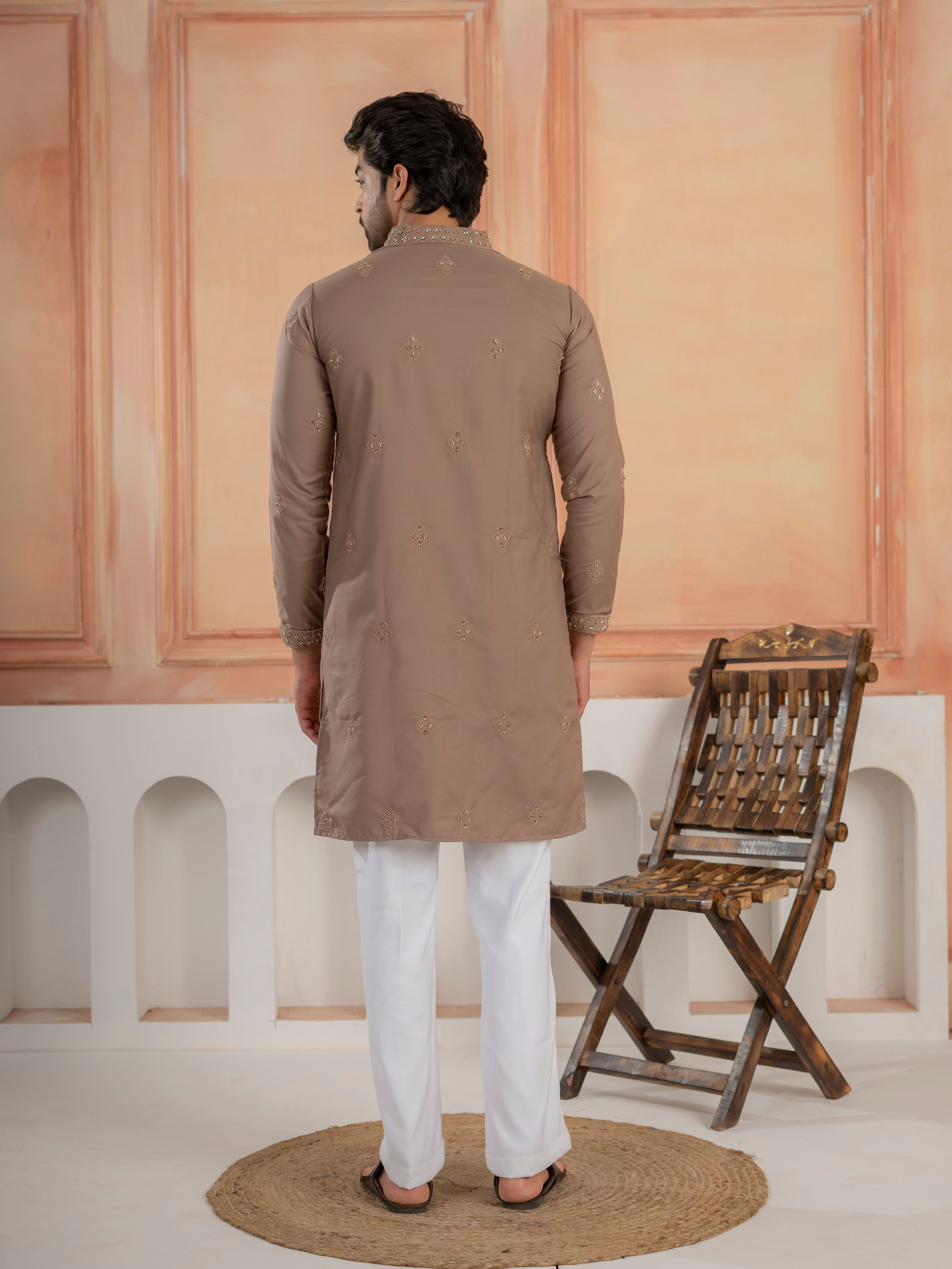Modern Dusty Brown Soft Cotton Kurta Set with Butta Embroidery
