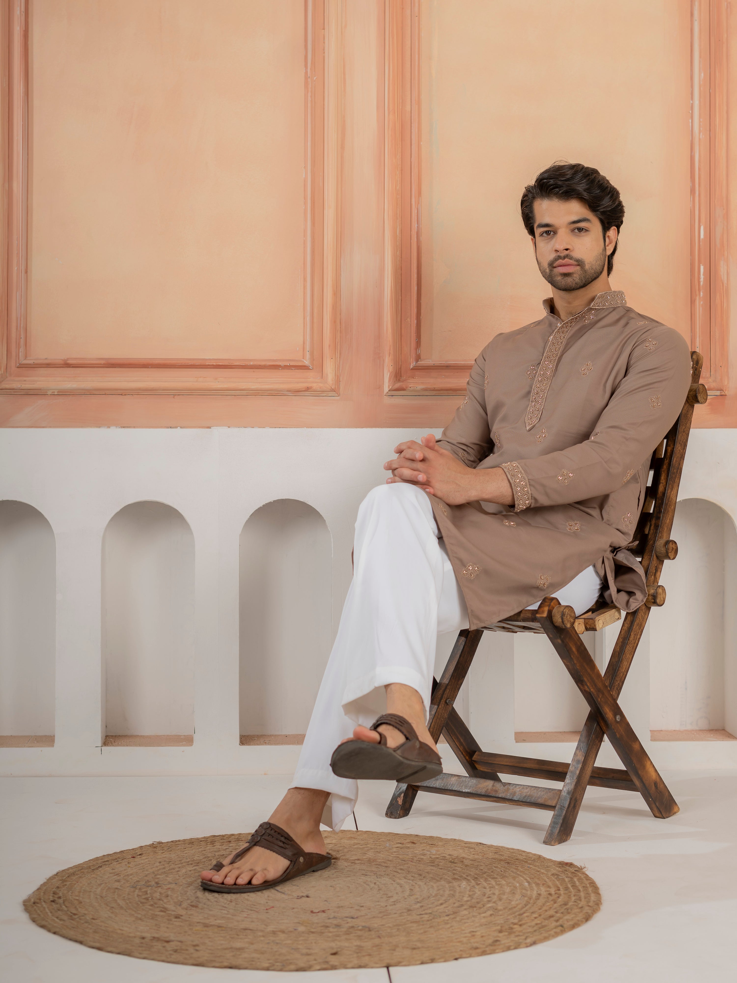 Modern Dusty Brown Soft Cotton Kurta Set with Butta Embroidery
