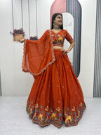 Festive Moss Shimmer Embroidered Lehenga Choli Set with Dupatta