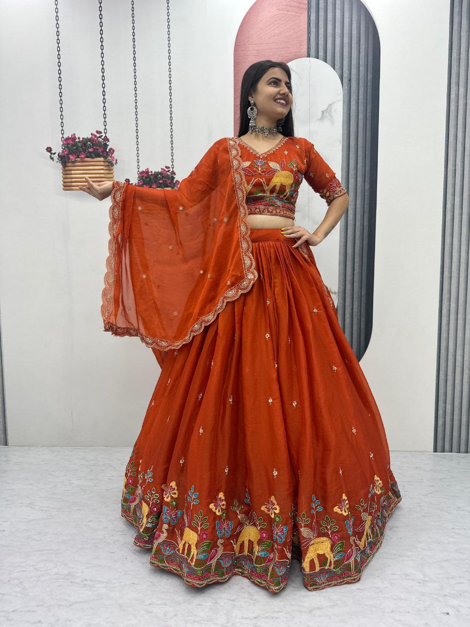 Festive Moss Shimmer Embroidered Lehenga Choli Set with Dupatta