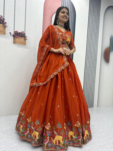 Festive Moss Shimmer Embroidered Lehenga Choli Set with Dupatta