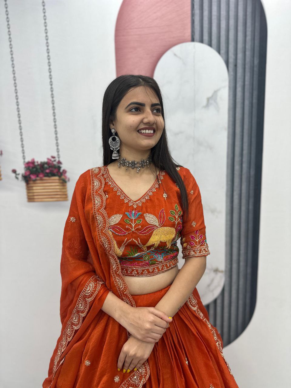 Festive Moss Shimmer Embroidered Lehenga Choli Set with Dupatta