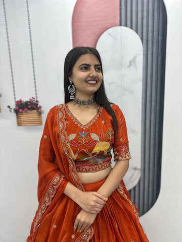 Festive Moss Shimmer Embroidered Lehenga Choli Set with Dupatta