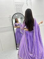 Heavy Thread Embroidery Moss Shimmer Fabric Lehenga Choli with Dupatta