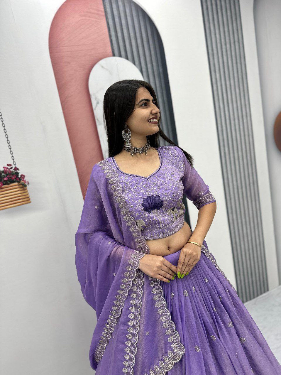 Heavy Thread Embroidery Moss Shimmer Fabric Lehenga Choli with Dupatta