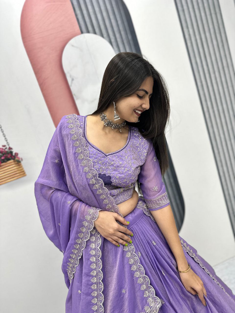 Heavy Thread Embroidery Moss Shimmer Fabric Lehenga Choli with Dupatta